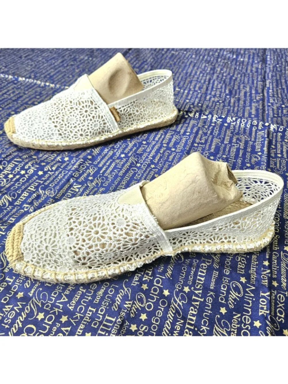 Alexis Leroy Crochet Espadrille Cream Slip-Ons Boho Vacation Shoes Size 40 New